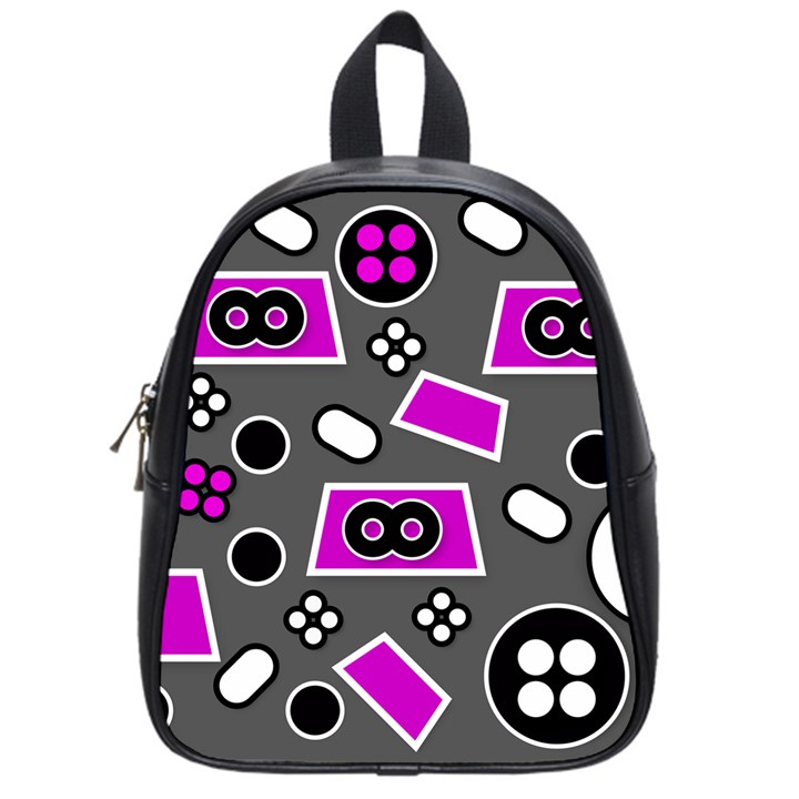 Grey Pink Abstract  School Bags (Small) 