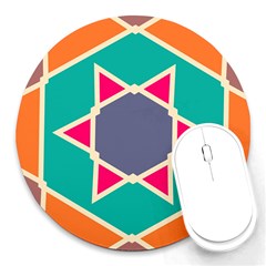 Red Retro Star Round Mousepad by LalyLauraFLM