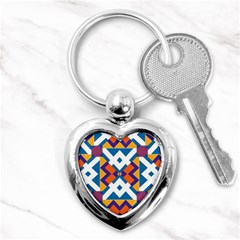 Shapes In Rectangles Pattern Key Chain (heart) by LalyLauraFLM