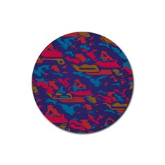 Chaos In Retro Colors Rubber Round Coaster (4 Pack) by LalyLauraFLM