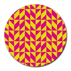 Pink And Yellow Shapes Pattern Round Mousepad