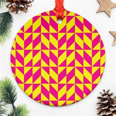 Pink And Yellow Shapes Pattern Ornament (round)