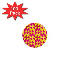 Pink And Yellow Shapes Pattern 1  Mini Button (100 Pack)  by LalyLauraFLM