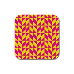 Pink And Yellow Shapes Pattern Rubber Square Coaster (4 Pack)