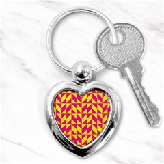 Pink And Yellow Shapes Pattern Key Chain (heart)