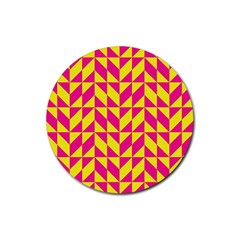 Pink And Yellow Shapes Pattern Rubber Round Coaster (4 Pack)