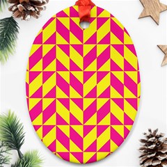 Pink And Yellow Shapes Pattern Oval Ornament (two Sides)