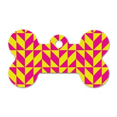 Pink And Yellow Shapes Pattern Dog Tag Bone (one Side) by LalyLauraFLM