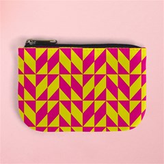 Pink And Yellow Shapes Pattern Mini Coin Purse by LalyLauraFLM