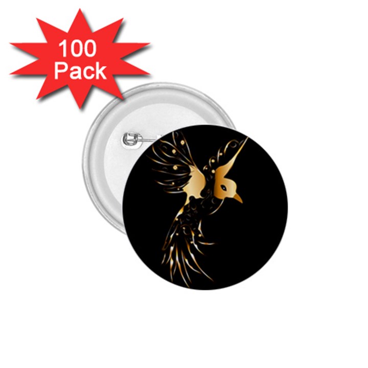 Beautiful Bird In Gold And Black 1.75  Buttons (100 pack) 