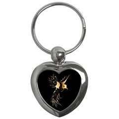 Beautiful Bird In Gold And Black Key Chains (heart) 