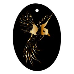 Beautiful Bird In Gold And Black Oval Ornament (two Sides)