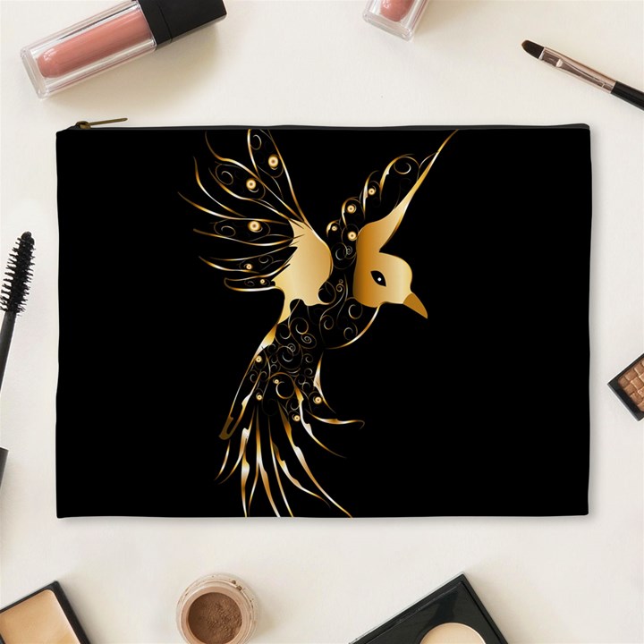 Beautiful Bird In Gold And Black Cosmetic Bag (XL)