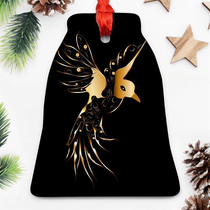 Beautiful Bird In Gold And Black Bell Ornament (2 Sides)