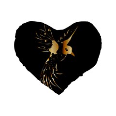 Beautiful Bird In Gold And Black Standard 16  Premium Heart Shape Cushions