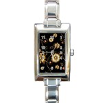 Golden Flowers On Black Background Rectangle Italian Charm Watches Front