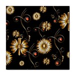 Golden Flowers On Black Background Tile Coasters