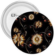 Golden Flowers On Black Background 3  Buttons