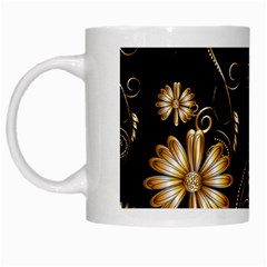 Golden Flowers On Black Background White Mugs