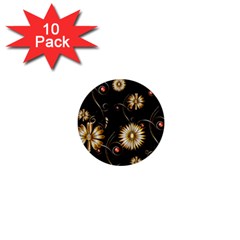 Golden Flowers On Black Background 1  Mini Buttons (10 Pack) 