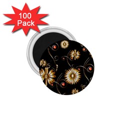 Golden Flowers On Black Background 1 75  Magnets (100 Pack) 