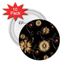 Golden Flowers On Black Background 2 25  Buttons (10 Pack) 