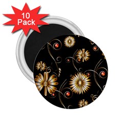 Golden Flowers On Black Background 2 25  Magnets (10 Pack) 