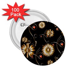 Golden Flowers On Black Background 2 25  Buttons (100 Pack) 