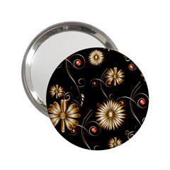 Golden Flowers On Black Background 2 25  Handbag Mirrors