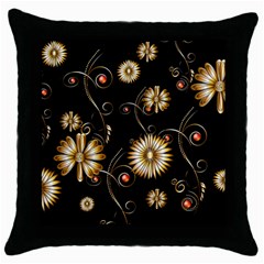 Golden Flowers On Black Background Throw Pillow Cases (black)