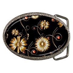 Golden Flowers On Black Background Belt Buckles