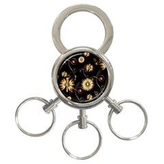 Golden Flowers On Black Background 3-ring Key Chains