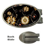 Golden Flowers On Black Background Money Clips (Oval)  Front