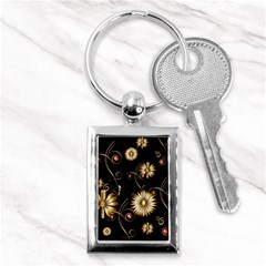 Golden Flowers On Black Background Key Chains (rectangle) 