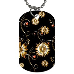 Golden Flowers On Black Background Dog Tag (two Sides)