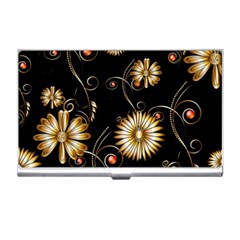 Golden Flowers On Black Background Business Card Holders