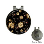 Golden Flowers On Black Background Hat Clips with Golf Markers Front