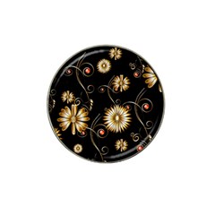 Golden Flowers On Black Background Hat Clip Ball Marker