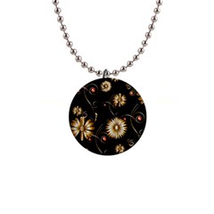 Golden Flowers On Black Background Button Necklaces