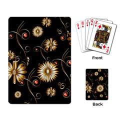 Golden Flowers On Black Background Playing Card