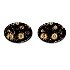 Golden Flowers On Black Background Cufflinks (oval)