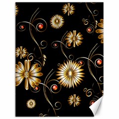 Golden Flowers On Black Background Canvas 12  X 16   by FantasyWorld7