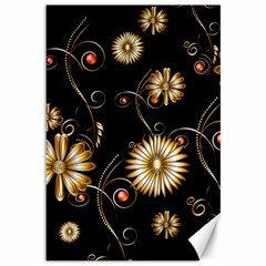 Golden Flowers On Black Background Canvas 12  X 18  