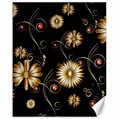 Golden Flowers On Black Background Canvas 16  X 20  