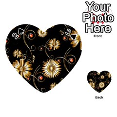 Golden Flowers On Black Background Playing Cards 54 (heart)  by FantasyWorld7