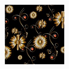 Golden Flowers On Black Background Medium Glasses Cloth (2-side)