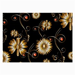 Golden Flowers On Black Background Large Glasses Cloth