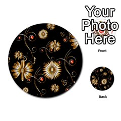 Golden Flowers On Black Background Multi-purpose Cards (round)  by FantasyWorld7