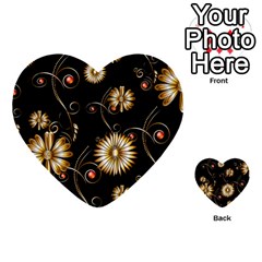 Golden Flowers On Black Background Multi-purpose Cards (heart)  by FantasyWorld7