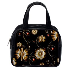 Golden Flowers On Black Background Classic Handbags (one Side)